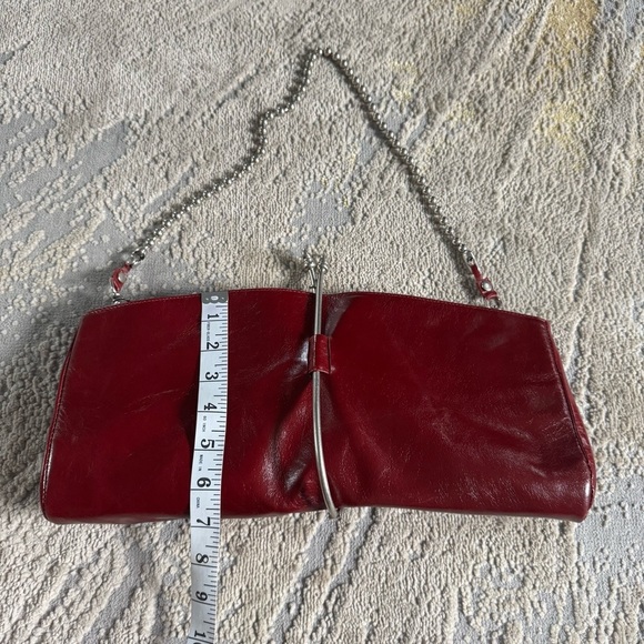 Stella Negro red maroon Italian leather chain shoulder bag clutch - Picture 11 of 12